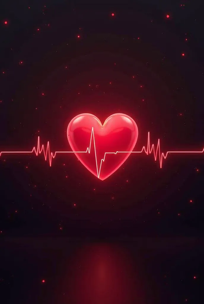 heart symbol , image as a start screen for the application, the dominant colors are red and black, na dole wykres EKG