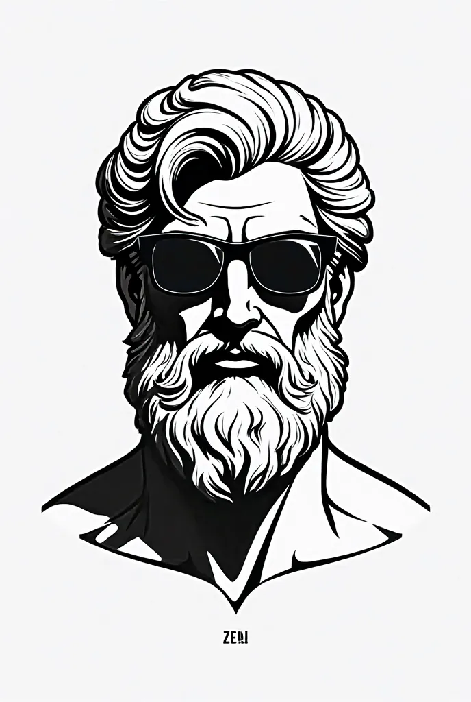 Create an image of the bust of Zeus with sunglasses developing only the outlines in black and white using simple and stylized graphics