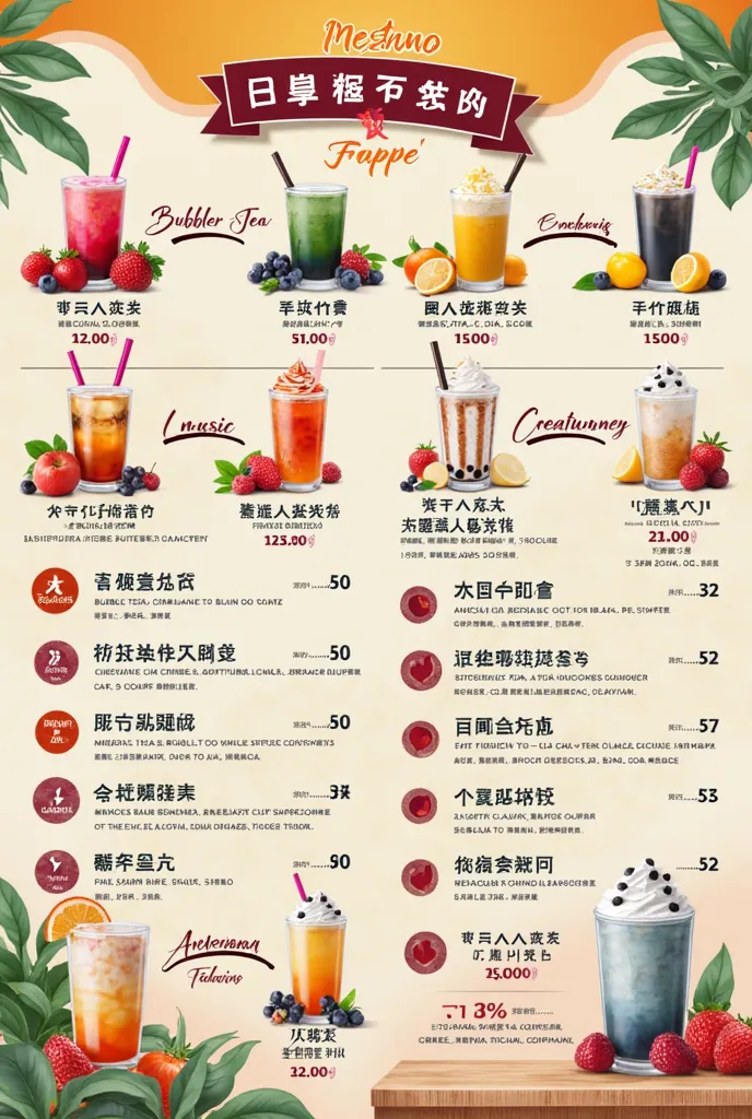 Bubble tea and frappe menu for my business