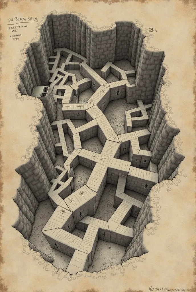 Diagram of tunnels → An irregular layout of underground galleries, with crosses marking traps and ambushes.
Fait comme si c'était dessiné à la main, au crayon