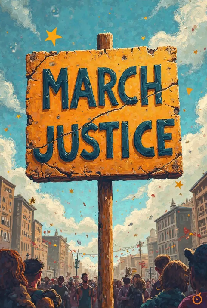 Image of an old sign as if it were a March, Written justice. Looking like a cartoon .