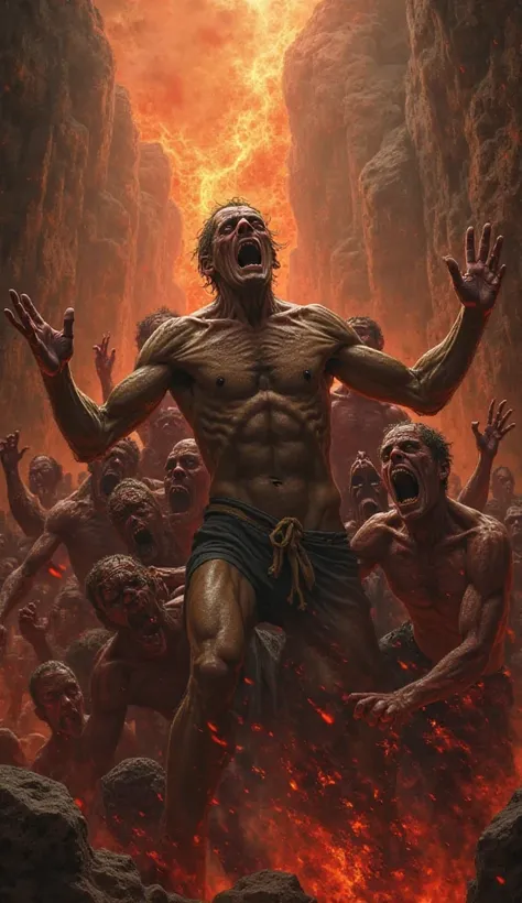 Create an image of men in hell 