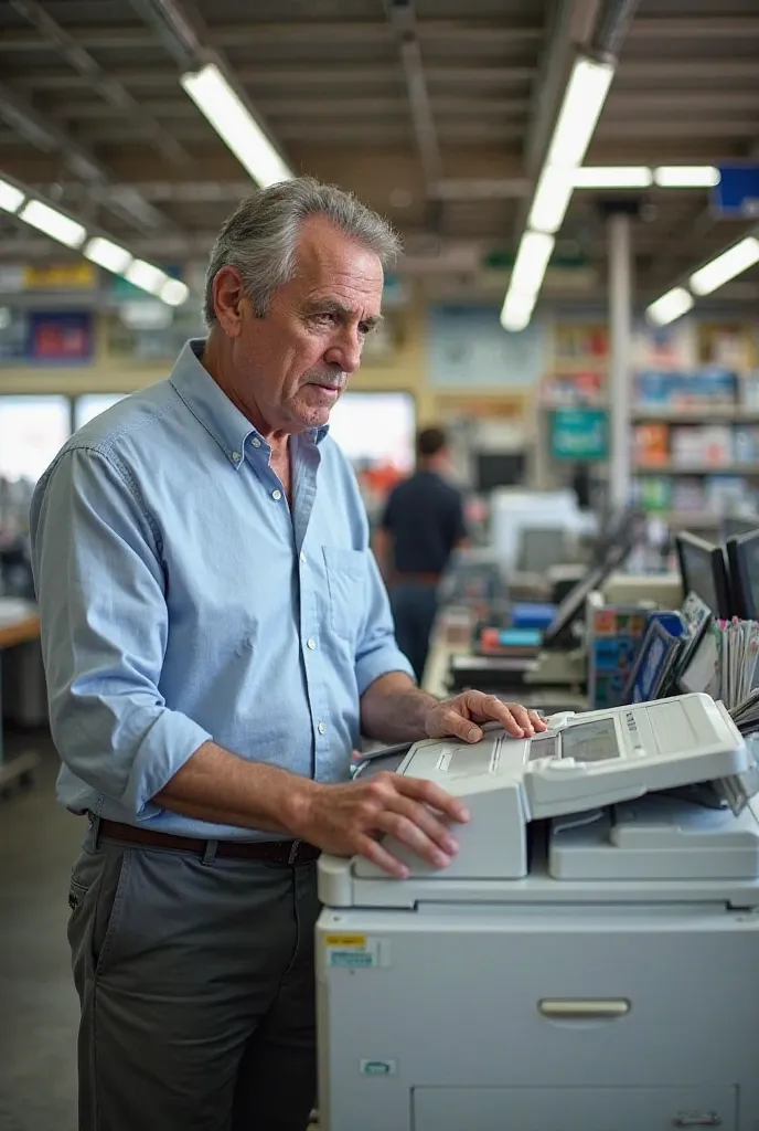 A photo of a man making a photocopy at the store 