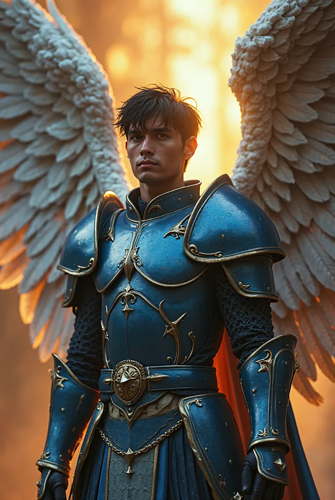 Michael the Most Beautiful is an archangel and leader of the heavenly armies. short hair, with huge wings, wings full of feathers, Your long wings, He is seen as a powerful warrior fighting against the forces of evil, cinematic, Full body photography

Visu...