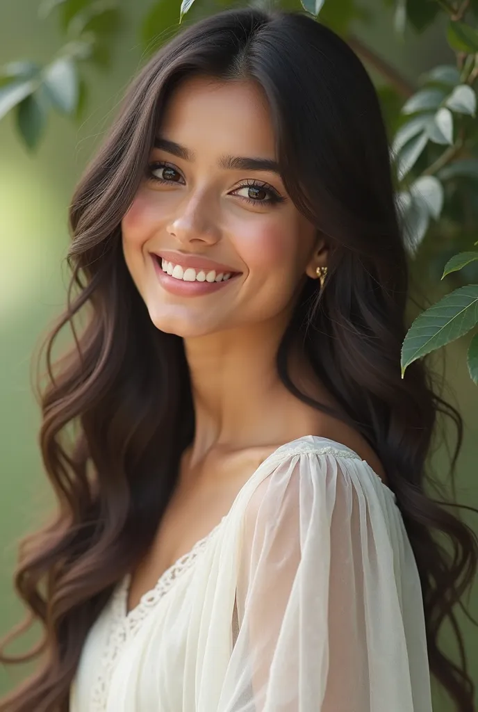 Beautiful real pakistani girl with dimples smile in white dress