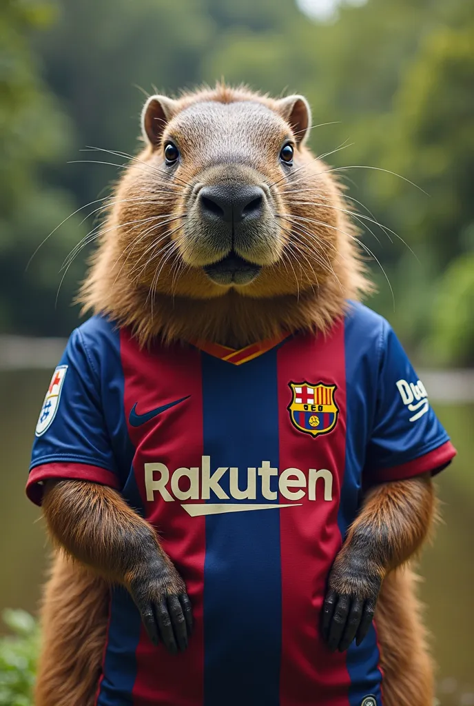 You can create a capybara that has the shirt of the Barcelona soccer team on it 