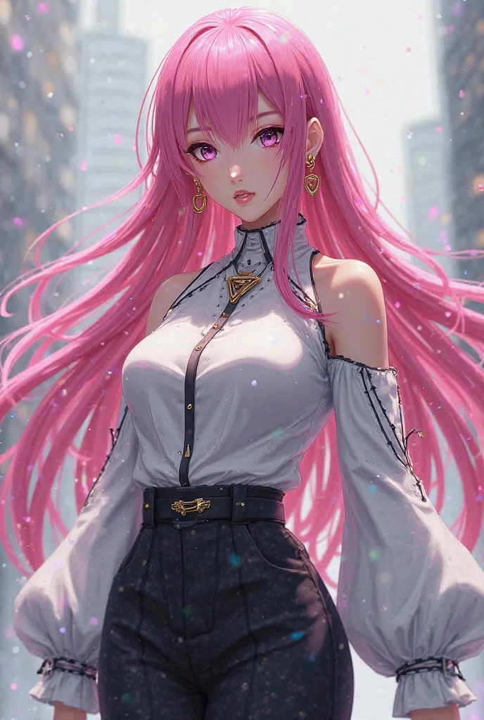 With her pink hair flowing down to her shoulder, Yumeriur is imposing and beautiful . Your eyes,  a deep purple and another bright pink ,  seems to contain entire universes ,  each pulsating with unfathomable mysteries . Your clothes,  a stylish white shir...