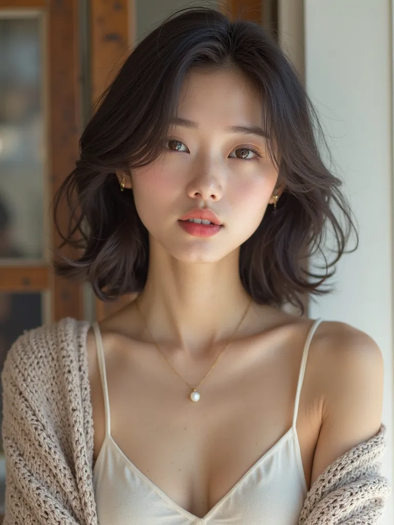 Outside Honeylayer Hairstyles　Waistline Hair　20th Generation　Japanese woman　 beauty　realistic skin　 Realistic Hair　natural expression　Natural skin texture　bright beauty salon with white light　High Resolution, accurate, 最high quality, HD Model, high quality...