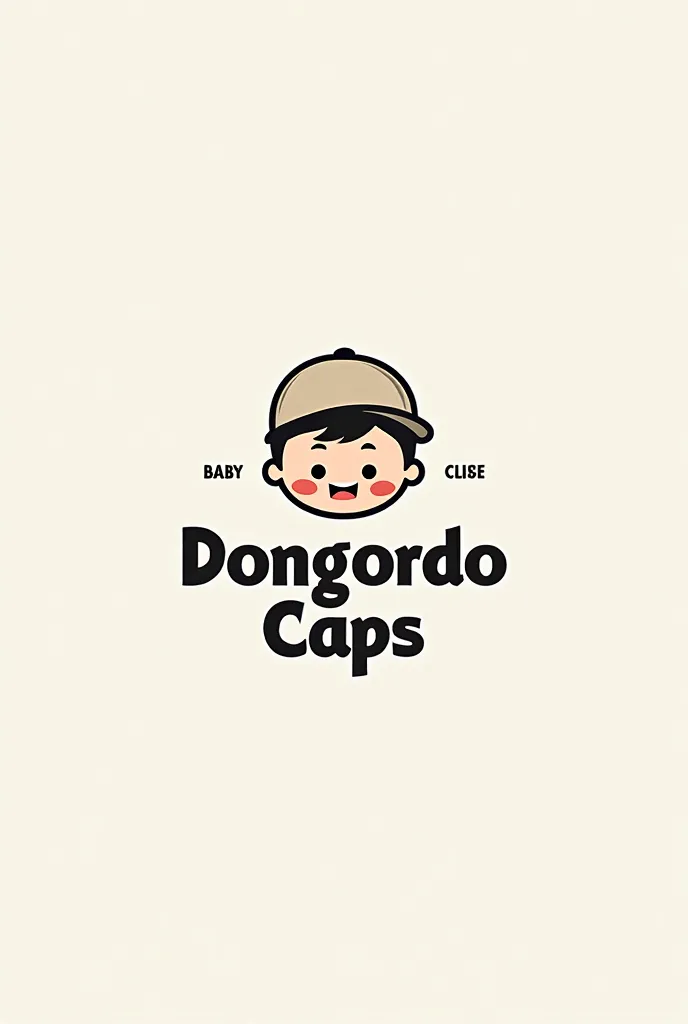 Create a logo with the title DonGordo Caps and with a subtitle Online Store, that has a small image of a baby in the forehead wearing a curved baseball cap 