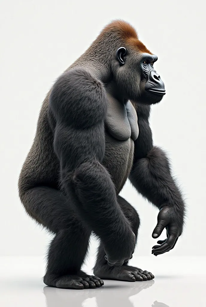 "A perfect 90-degree profile side view of a gorilla,  looking exactly to the right. No tilt, no perspective distortion, no slight turn, full body show.  Clean background, high-resolution, symmetrical features, designed for 3D modeling reference."