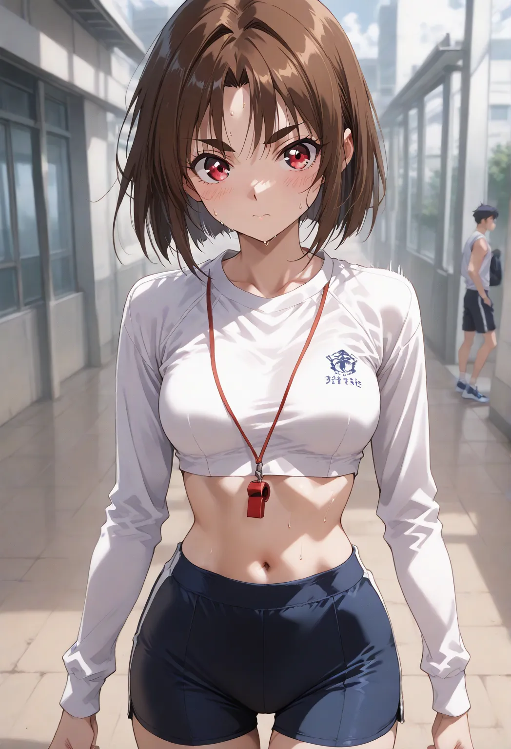 Age 25、 muscular、School teacher、、土のGround、(Ground)、Lots of male students 、(Thick eyebrows、thick eyebrows)、(long sleeve sportswear 、sports shorts)、、   ( short bob style)、、、 Female Teacher、Outdoors、 I'm doing physical education class、beautiful 、、very small b...