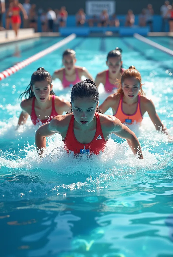 4 girls in competitive swimsuits