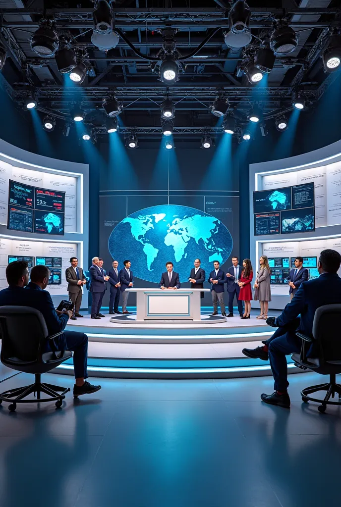 A television channel studio for making presentations 