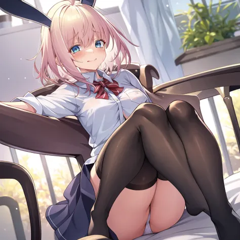 1 girl who died,Alone,Sophia shilling,school uniform,Sitting with a crying face,bed、naughty face、bunny girl