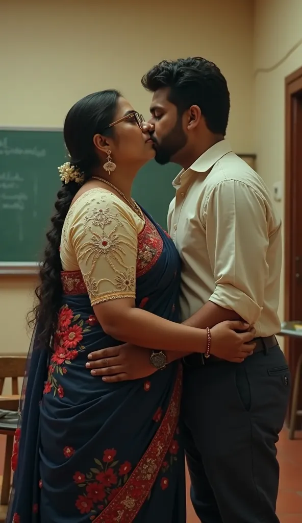 Extreme wide angle shot, Side view,Full body image, indian hourglass body, Indian plus sized 29 year old Telugu teacher anasuya bharadwaj, lovely face, suductive expression on face and lips, mouth slightly open, very huge breasts, wearing highly embroideri...