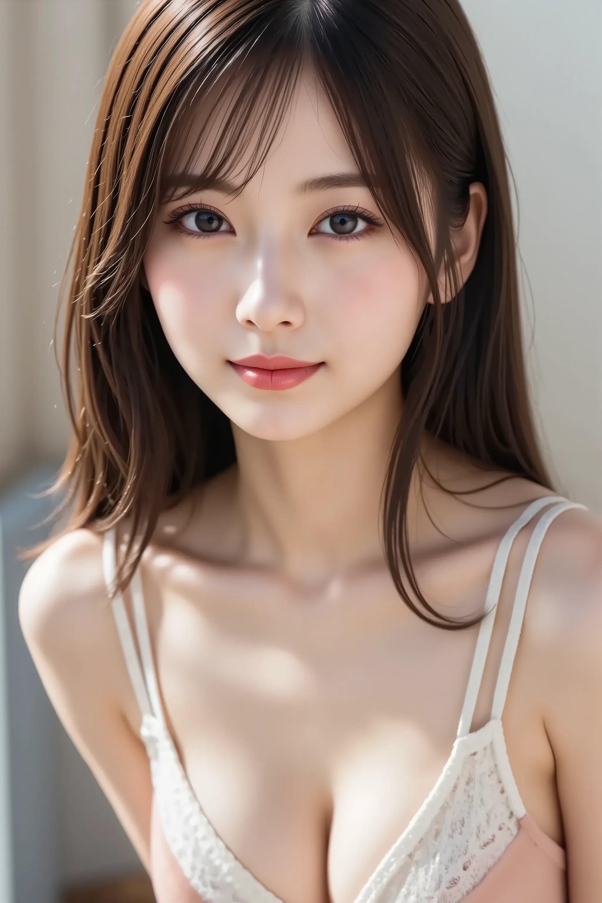 The face is positioned exactly in the center of the image , 's entire head is fully reflected , Face clearly visible、fur, car, long hair、bungs, smile, young and cute japanese face , Official Art, high image quality during sick leave CG Unity 8k wallpaper,U...