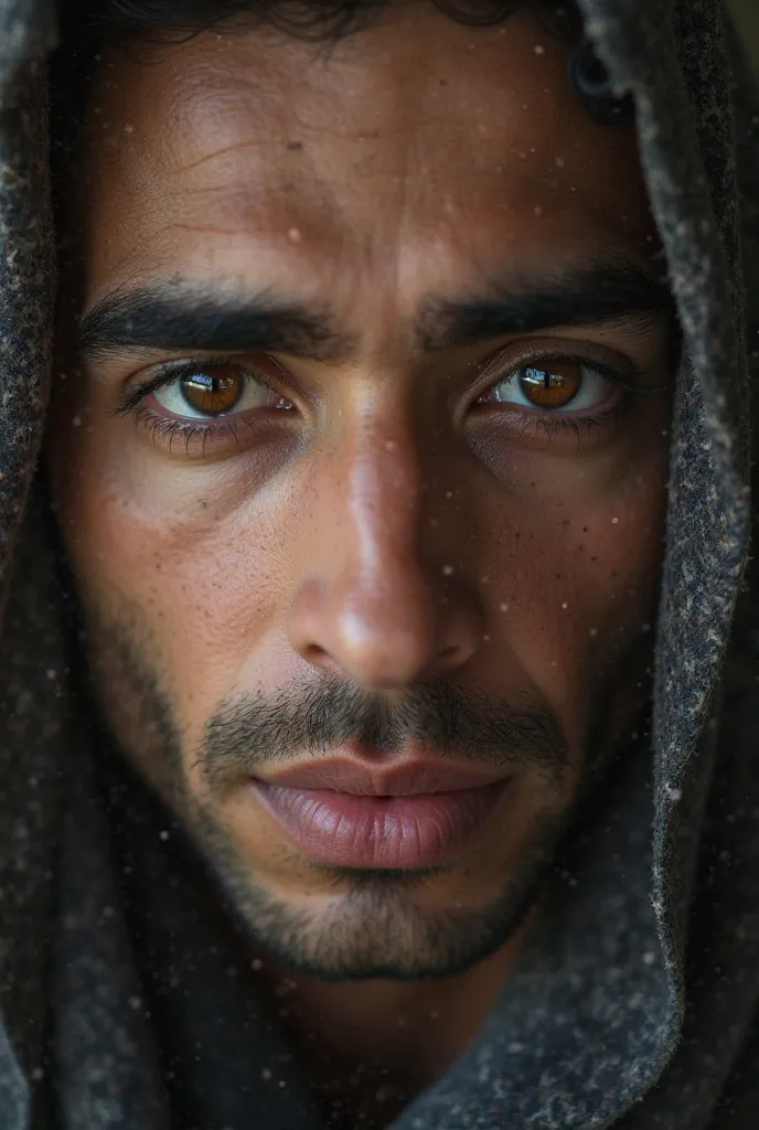 slave brown eyes slightly white skin, lashes flickering and long, thick forehead Arab national male s