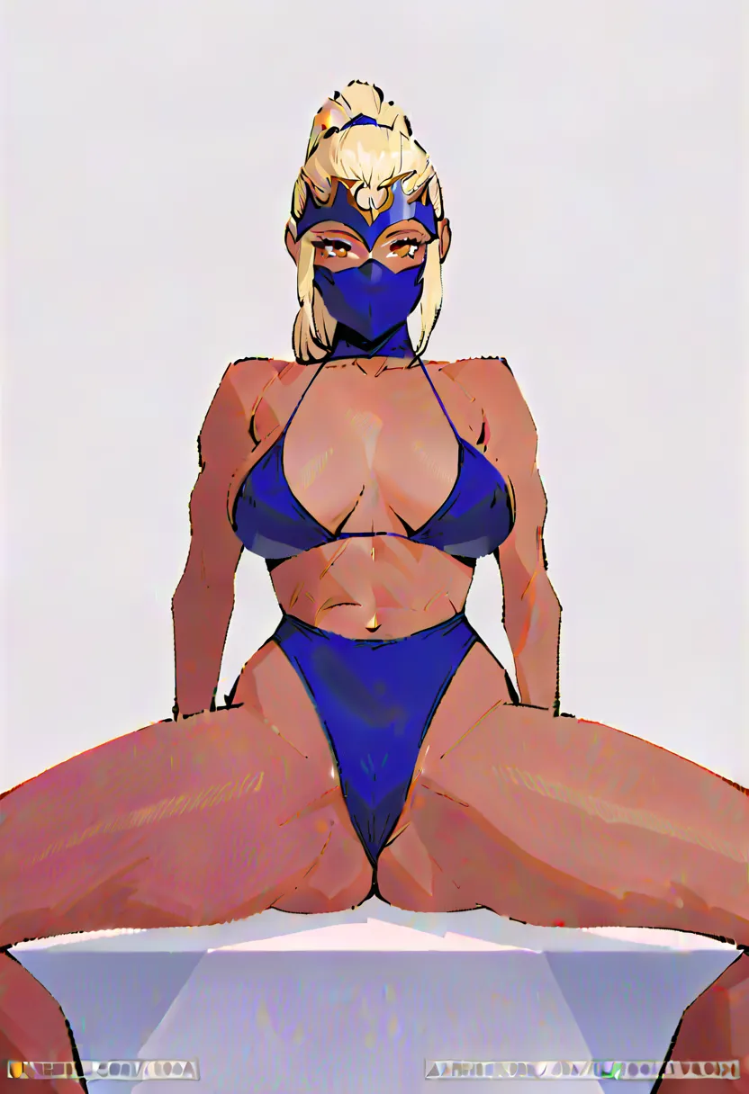 score_9,score_8_up,score_7_up,score_6_up,derpibooru_p_95,detailed eyes,beautiful,perfect eyes,source_western,blonde hair,artemis,long hair,mask,dark skin,ponytail,spread legs,