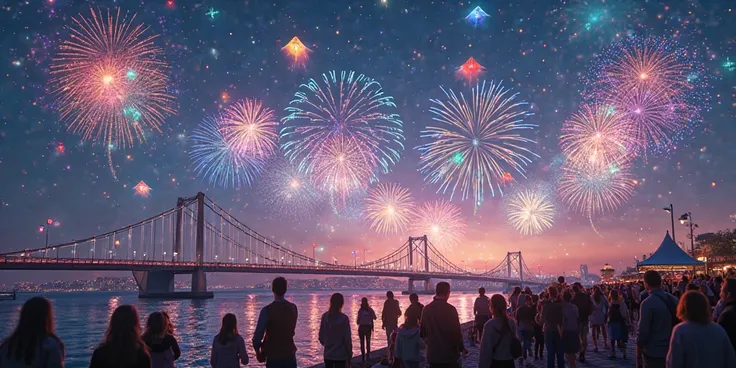 Sky Bridge Festival – People releasing floating kites that turn into digital fireworks.