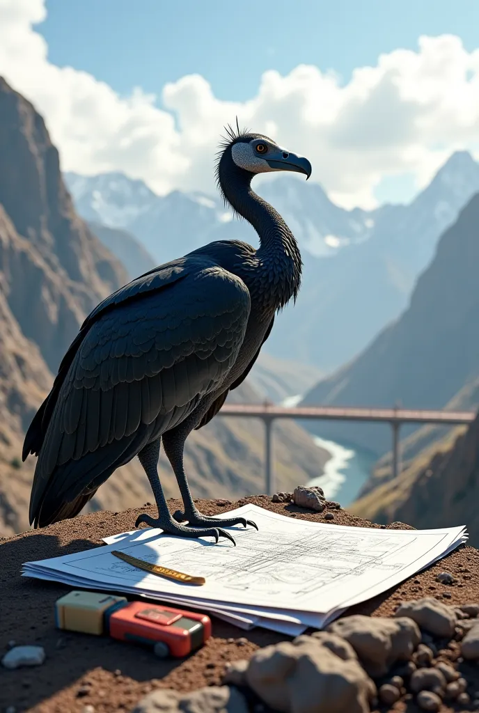 Generate an image where a condor is a civil engineer 