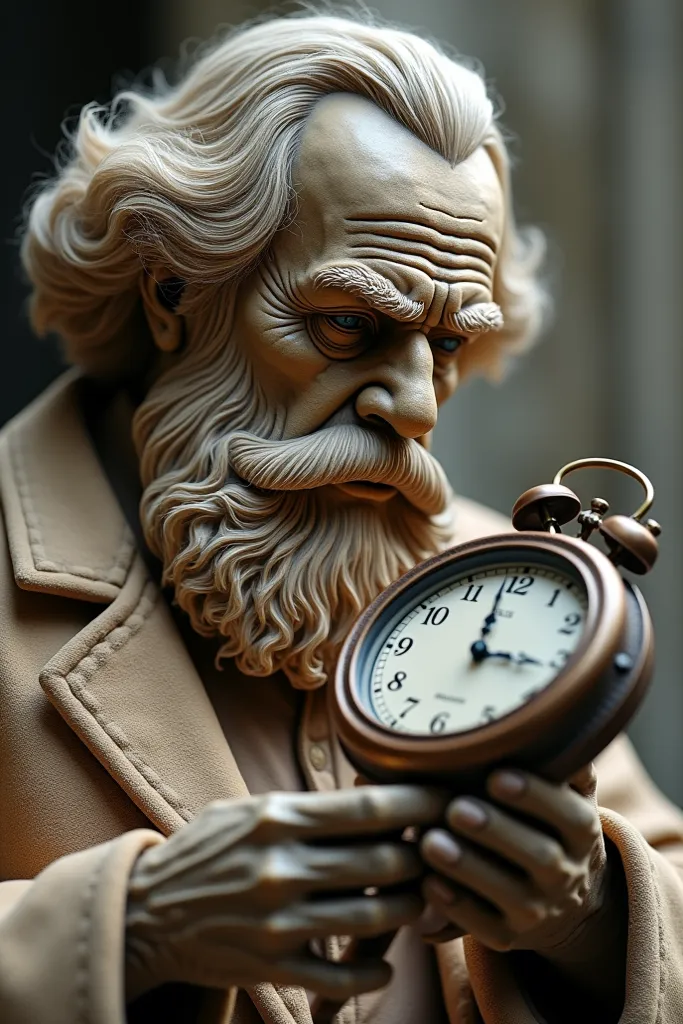 Realistic fossilized Karl Marks, looking to your clock. HD