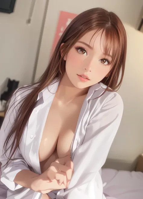 (8k, top quality: 1.2),  extremely detailed, Complete solution, (realistic, realistic photo: 1.37), portrait on bamboo shoots, high definition RAW color pants, perfect fingers、Arab woman with long red hair posing in a white shirt, Yoshitomo Nara, Sakihime-...