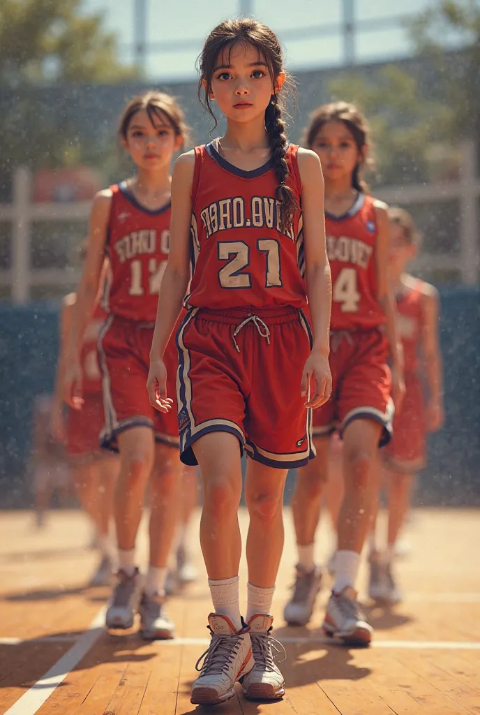  girls in basketball uniforms