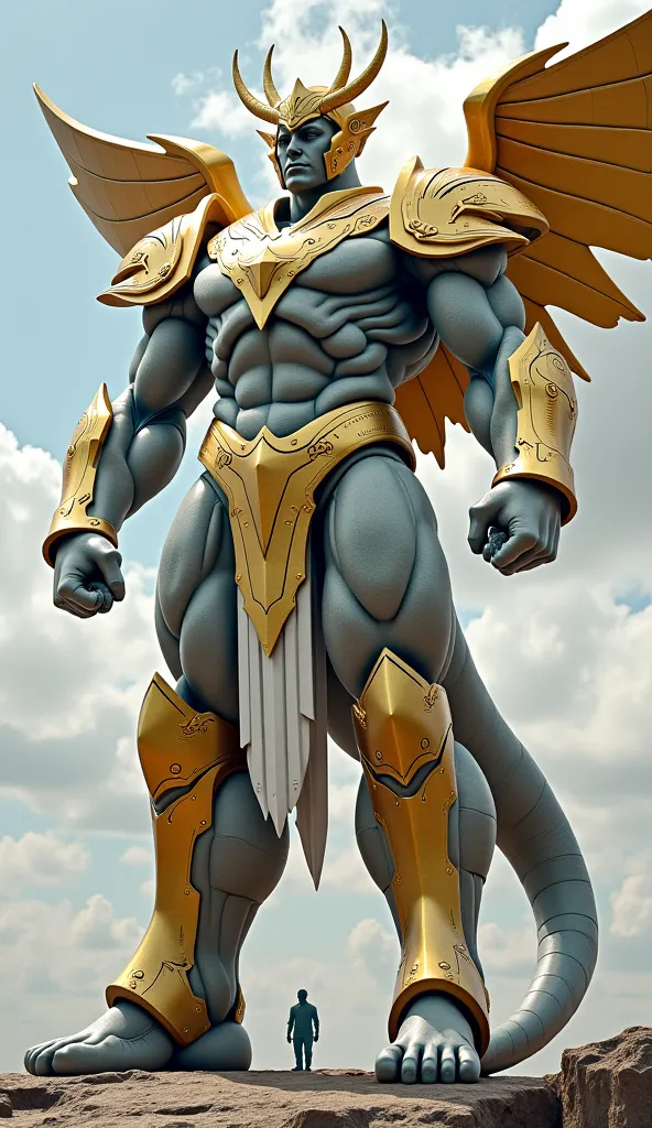 An imposing colossal entity, of monumental and divine appearance, with a design that merges elements of sacred armor and mythical creature. His presence is majestic and dominant, transmitting an aura of power absolute and unwavering justice.

Body and figu...