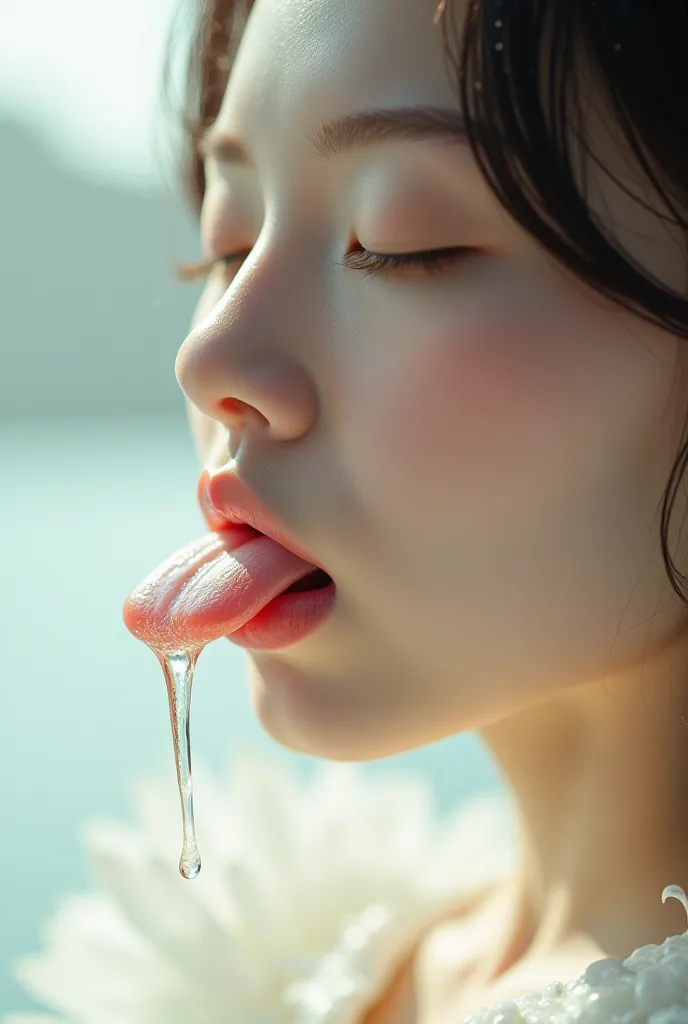  This girl , Tongue, The white flowing cum (sperm) is on the Tongue