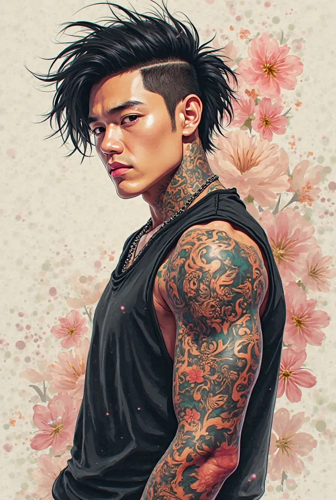 a drawing of a person with tattoos on their arms, otaku gangasta, korean artist, semi realistic anime, anime style character, male anime character, cell shaded anime intricate, male anime style, anime wallaper, hisoka, semi - realistic anime, anime charact...