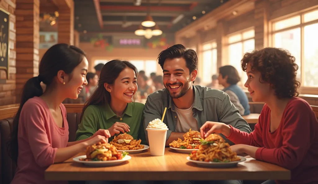 a happy family eating at a Hoots restaurant