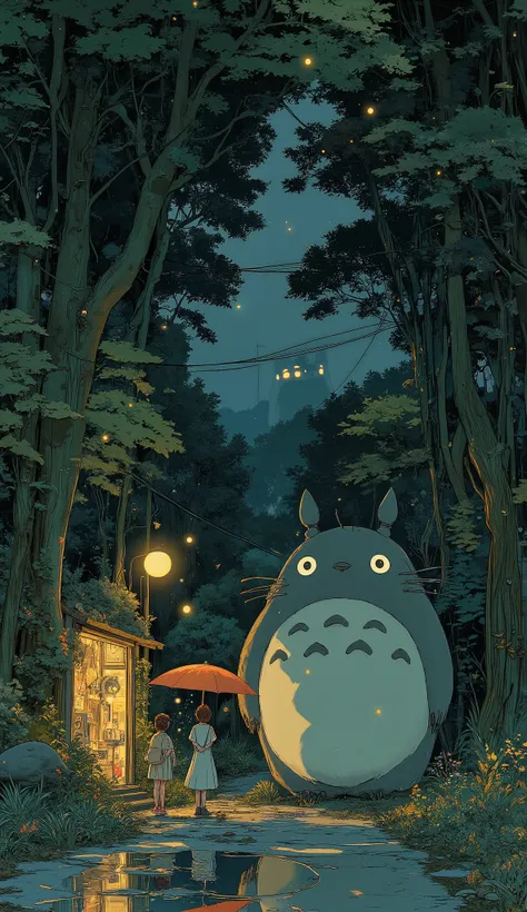 Studio Ghibli-inspired illustration, (soft painterly textures:1.2), (dreamy and warm color palette:1.3), hand-drawn fantasy city, cozy atmosphere, intricate rooftops, cobblestone streets, whimsical architecture, lush greenery, magical realism, soft golden ...