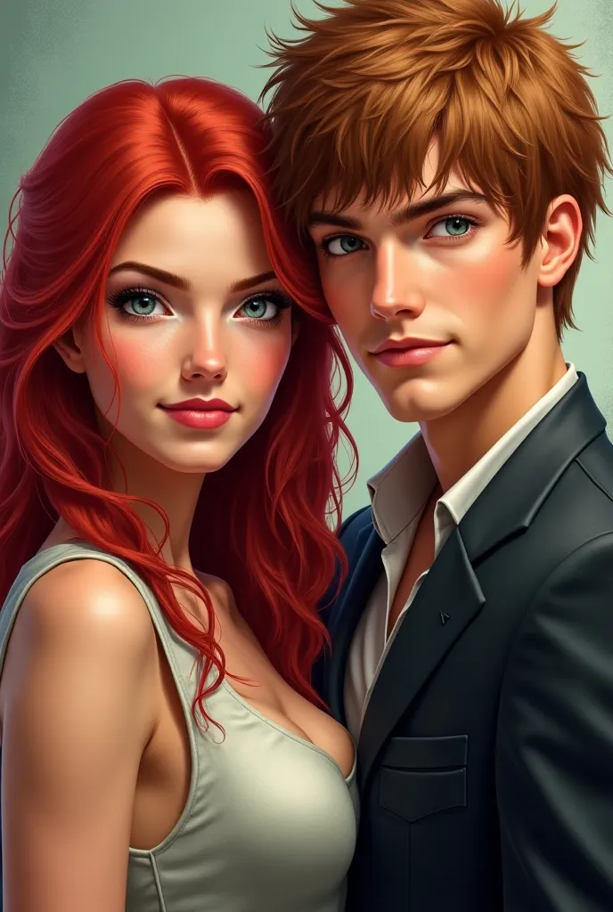 Give me a book cover.  title: “Between Reason and Heart” Author: Itzel Castro. Character Description: Jessica a red-haired woman with silver eyes and Elioth a white man with golden brown hair and green eyes.