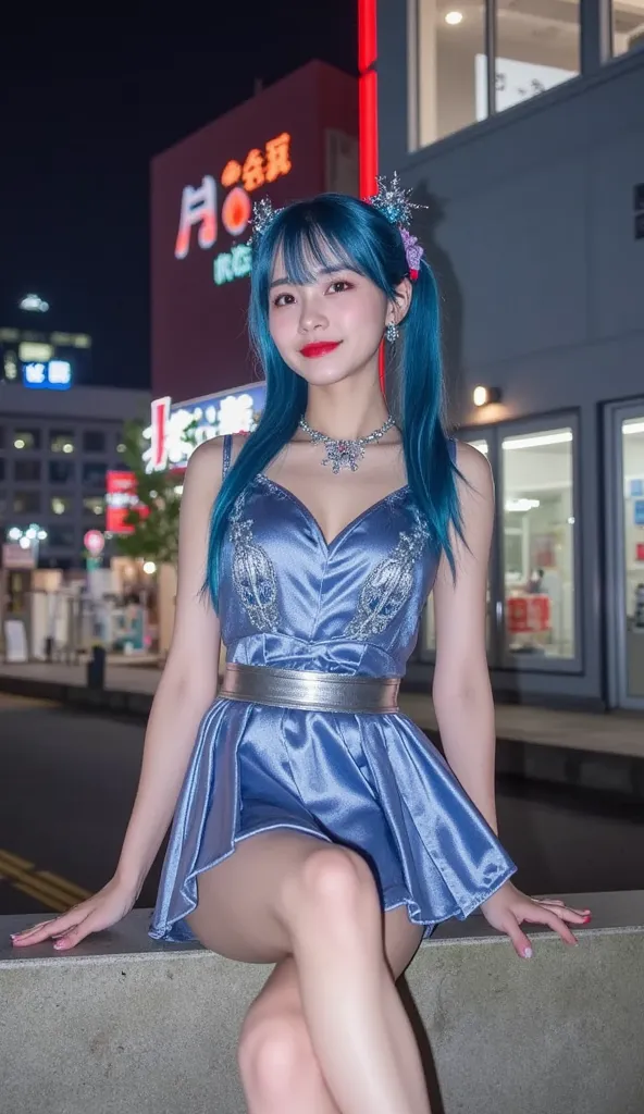 (masterpiece, best quality;1.3), Extremely detailed ,Extremely detailed,  1 Girl,Solitary,  Double tail,  Large Breasts, Smile, Gundam(rx78), Science fiction, Mecha, , Blue Hair, Solitary, Hair accessories, Long hair, Double tail, Golden Eyes, Jewelry, ear...