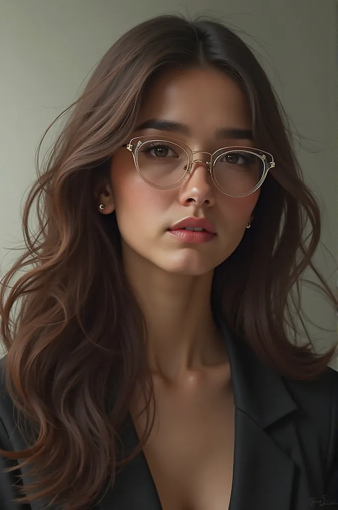 Brunette with long hair and round glasses 