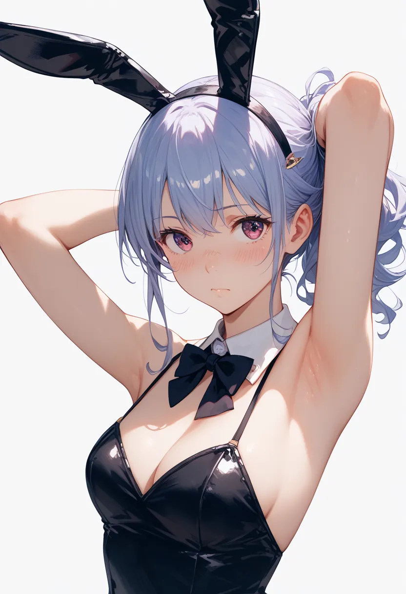  Don't show me your armpits，， Looking at my armpits  ， no background ，  Staring atと透明になります， ãã “ã¼ ã，Staring at，bunny girl，blush