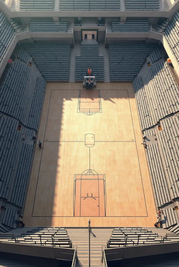 Drawing of a court with bleachers on the sides, these stands must be divided by stands into 5 sections and must be viewed from above