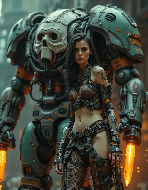 cinematographic photograph using rule of thirds and composition on planes Photo 3 / 4 takes over the entire body , beautiful and sexy naked woman , young Mexican woman of incomparable Latin beauty , top model, Stylish and gothic stormtrooper with smal...