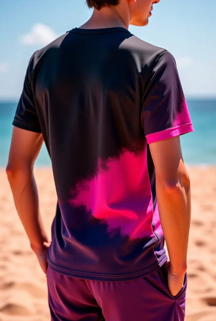 Beach volleyball t-shirt, Gola V, Black and pink colors, in gradient, no image