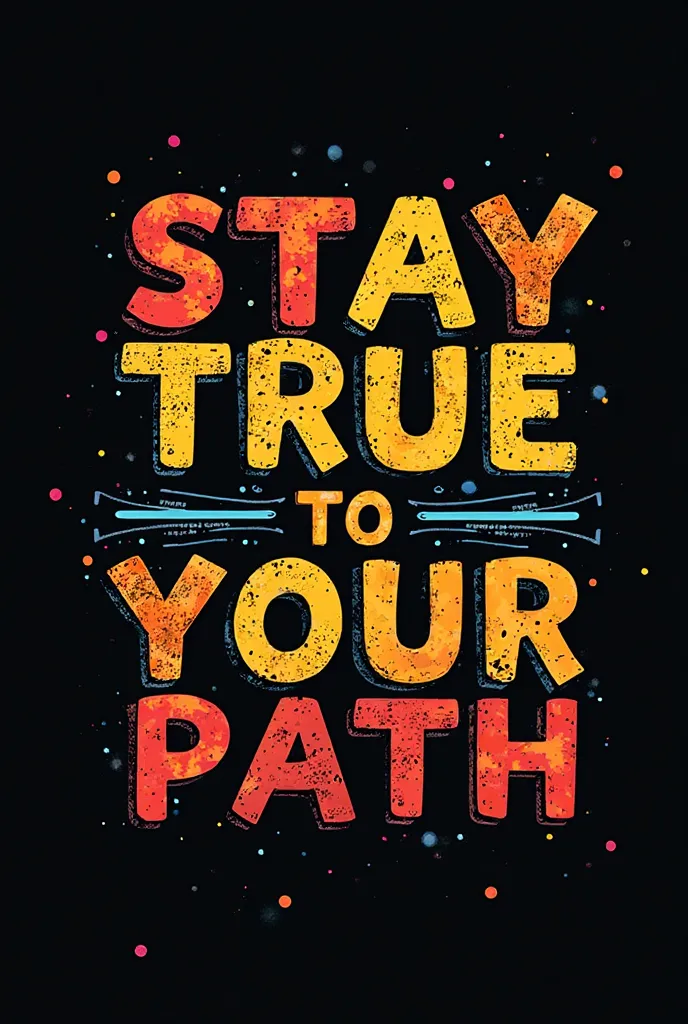 "Stay True to Your Path" in a variety of comic book fonts, each word in a different color, unified by a black background
