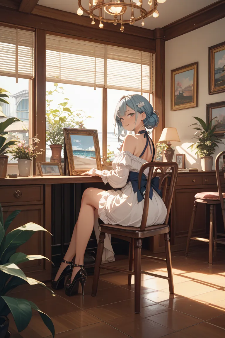 Picture Frame、chairs、girl、 Taisho Romance、 aquarium、Picture Frameの中にgirl、looks back、Flat