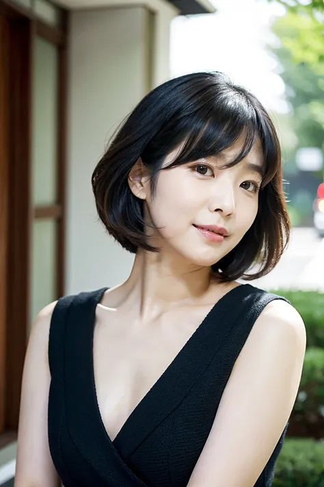 black hair short hair、Age 35、Chest Valley、 with long brown hair and bangs, Closeup of Tsuyu , Beautiful Korean Woman Wearing Black Hair, Gorgeous Young Korean Women, Cute Korean Actresses,  Nam Jae-yeon, Korean idol portraits,  Jung Hwa-choi , beautiful yo...