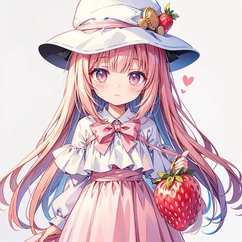 Strawberry milk personification ，， light soft color coat and hat， pretty girl、Baby Face、pastel colors、best detail、