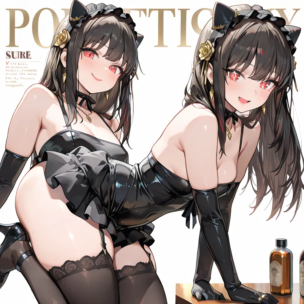 (small breasts:1.3), (perky chest:1.3), (pointed chest:1.2), (lolita fashion magazine cover:1.3),(from side:0.9),masterpiece, 1girl, Amazing Cleavage:1.2, thin waist, big ass, Raised sexy, small breast: 1.3, posed cleavage:1.2、(from below:1.2, best quality...