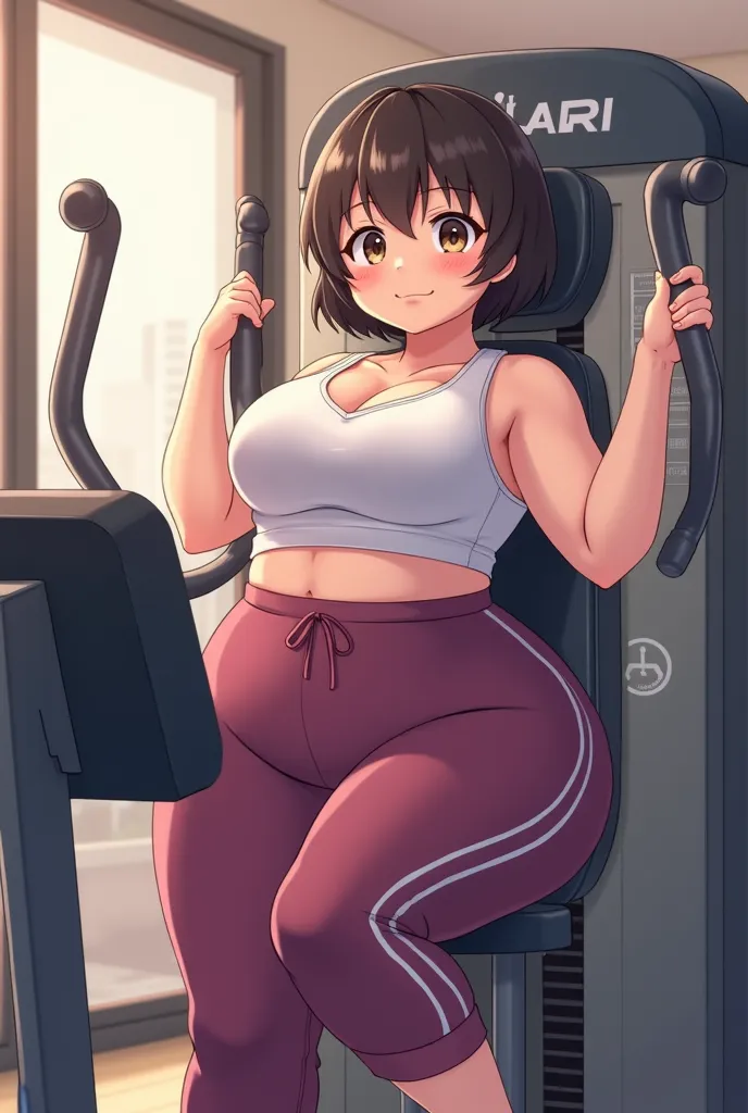 Adult anime chubby girl use one of those leg press machines 
2d art