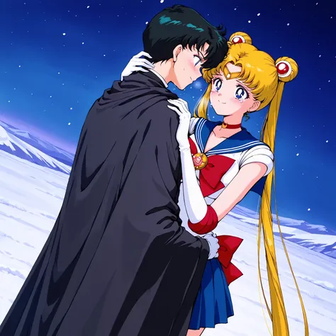 masterpiece,best quality,amazing quality, usagi tsukino, blonde hair, blue eyes, double bun, hair bun, hair ornament, long hair, twintails, circlet, parted bangs,back bow, blue sailor collar, blue skirt, bow, brooch, choker, elbow gloves, gloves, magical g...