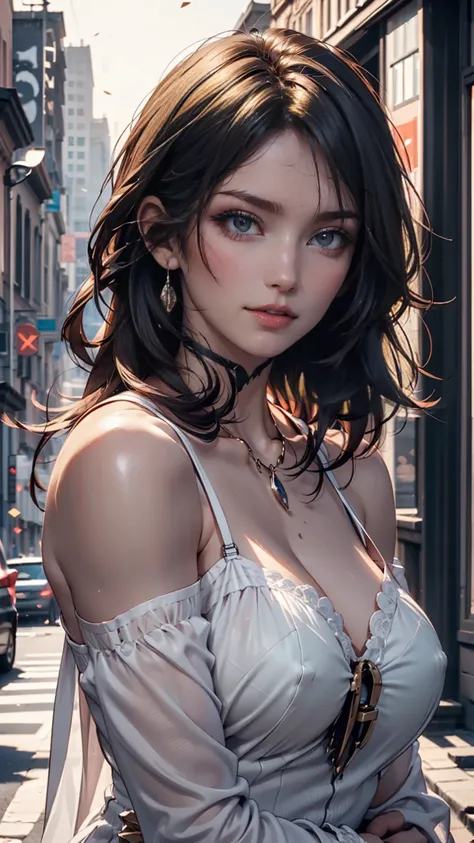 landscape,  Scenery, not human, building, wide shot,  semi-realistic, masterpiece, sharp concentration, super precise, abusseur dress, High Resolution, Dynamic Lighting,  Collapse, dusty, asphalt、long lashes、mascara、black eyeshadow for eyes、lip gloss、full ...