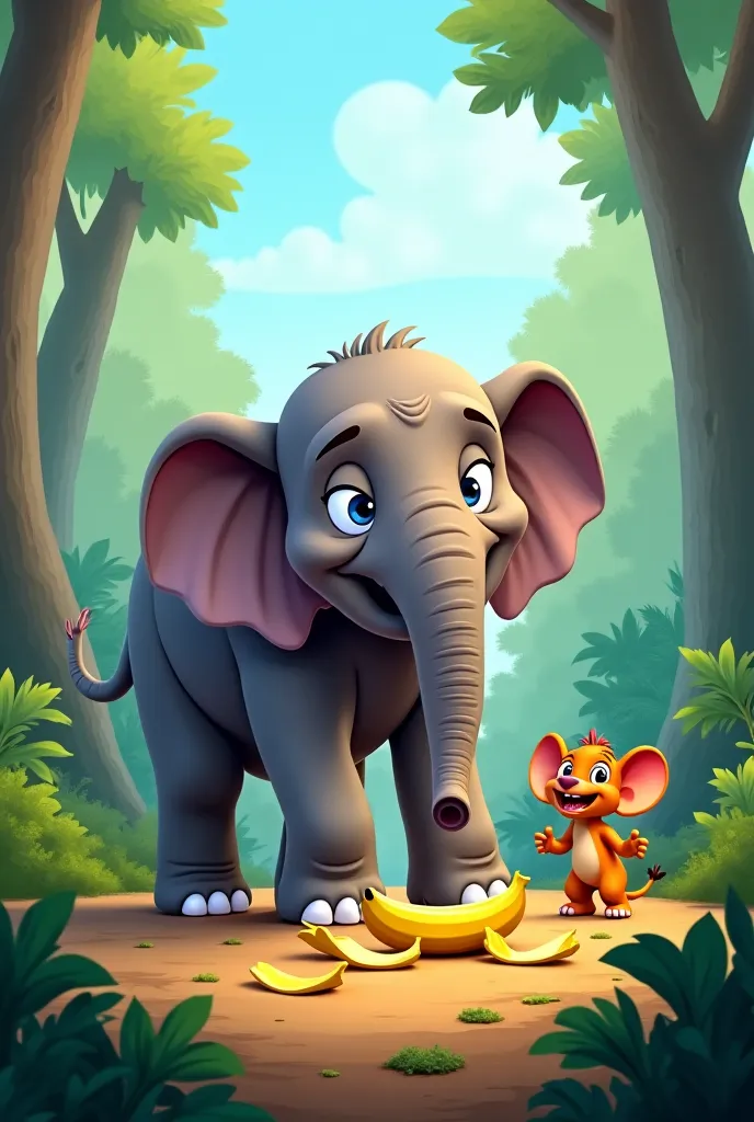 Chumpu ate a banana and threw its peel on the path. As soon as an elephant "Guggu" He passed by, his foot slipped, and he fell down with a thud.! سارا جنگل ہنسنے لگا، لیکن Guggu کو غصہ آ گیا۔
