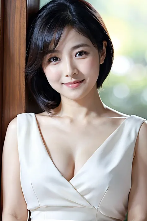 black hair short hair、Age 35、I can see my cleavage、 woman dressed in white , Closeup of Tsuyu , Beautiful Korean Woman Wearing Black Hair, Gorgeous Young Korean Women, Cute Korean Actresses,  Nam Jae-yeon, Korean idol portraits,  Jung Hwa-choi , beautiful ...