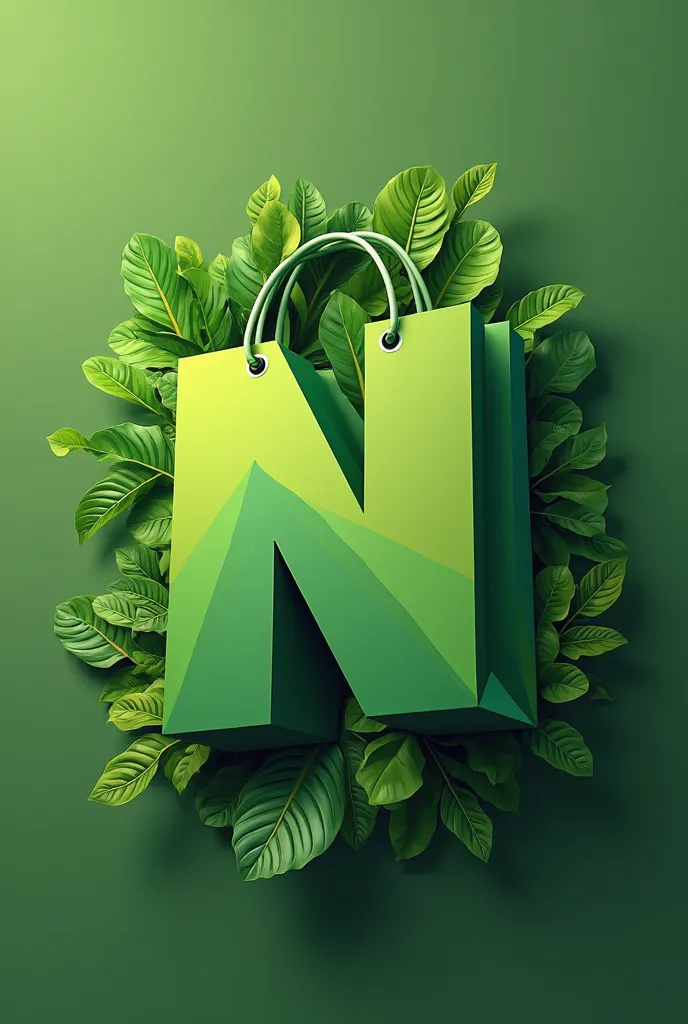 Create a flashy brand logo with the name n and based on a green bag